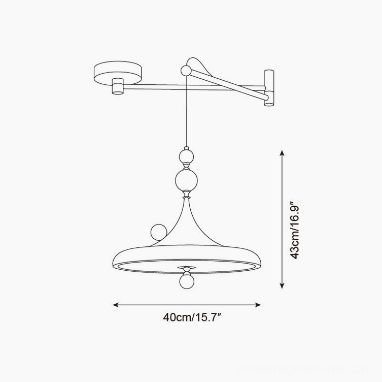 Technical specification diagram of Ballora swing arm pendant light 40cm size, orthographic flat view with precise measurements