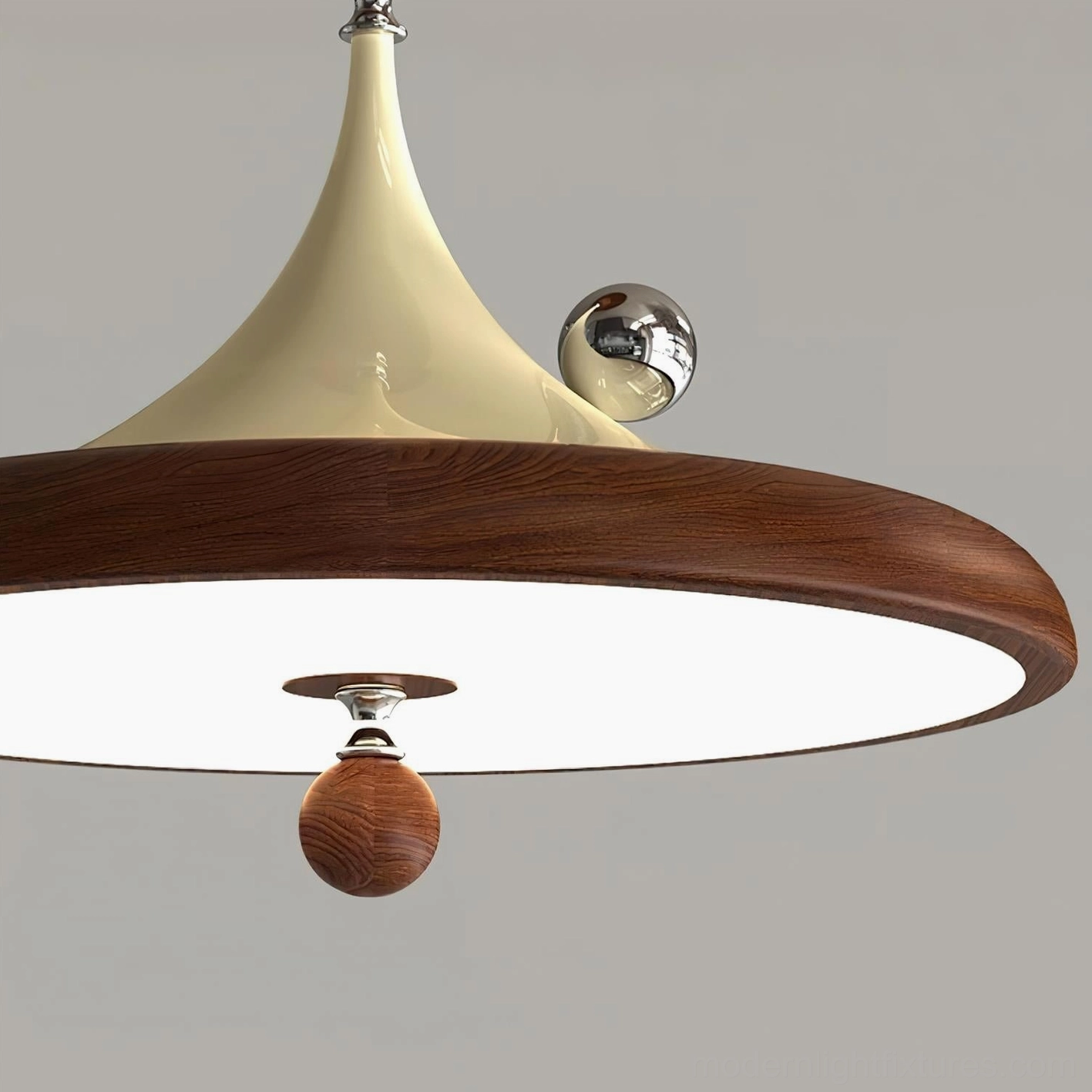Full scale Ballora swing arm pendant lamp in studio lighting, showcasing overall proportions and sculptural silhouette design