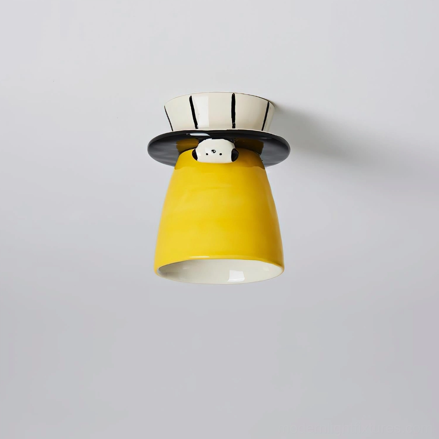 Bambino black and yellow ceramic ceiling light - contemporary artistic fixture with sculptured puppy decorative element