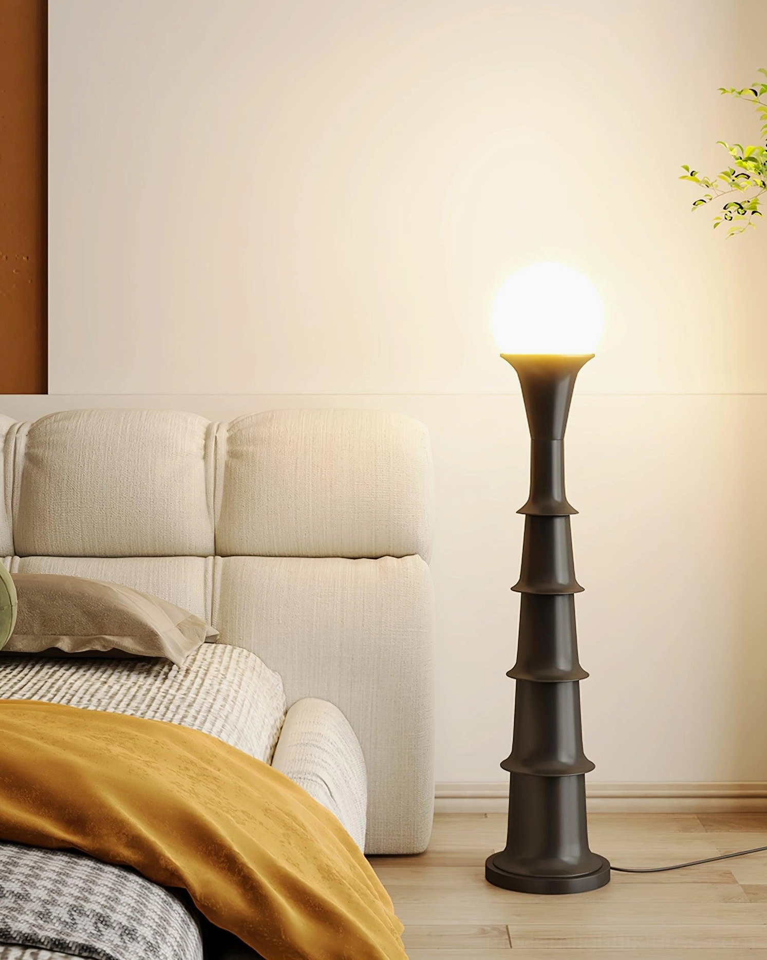 Bamboo joint floor lamp lifestyle shot showing integration with contemporary home decor and furniture