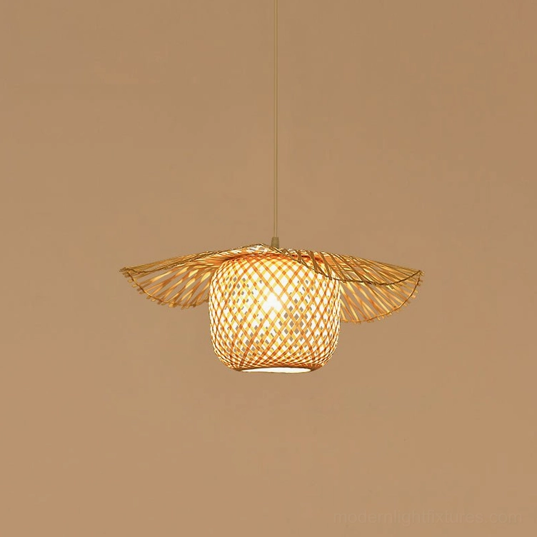 Handwoven bamboo lotus pendant with dimmer compatibility showcasing adjustable lighting for mood and ambiance control