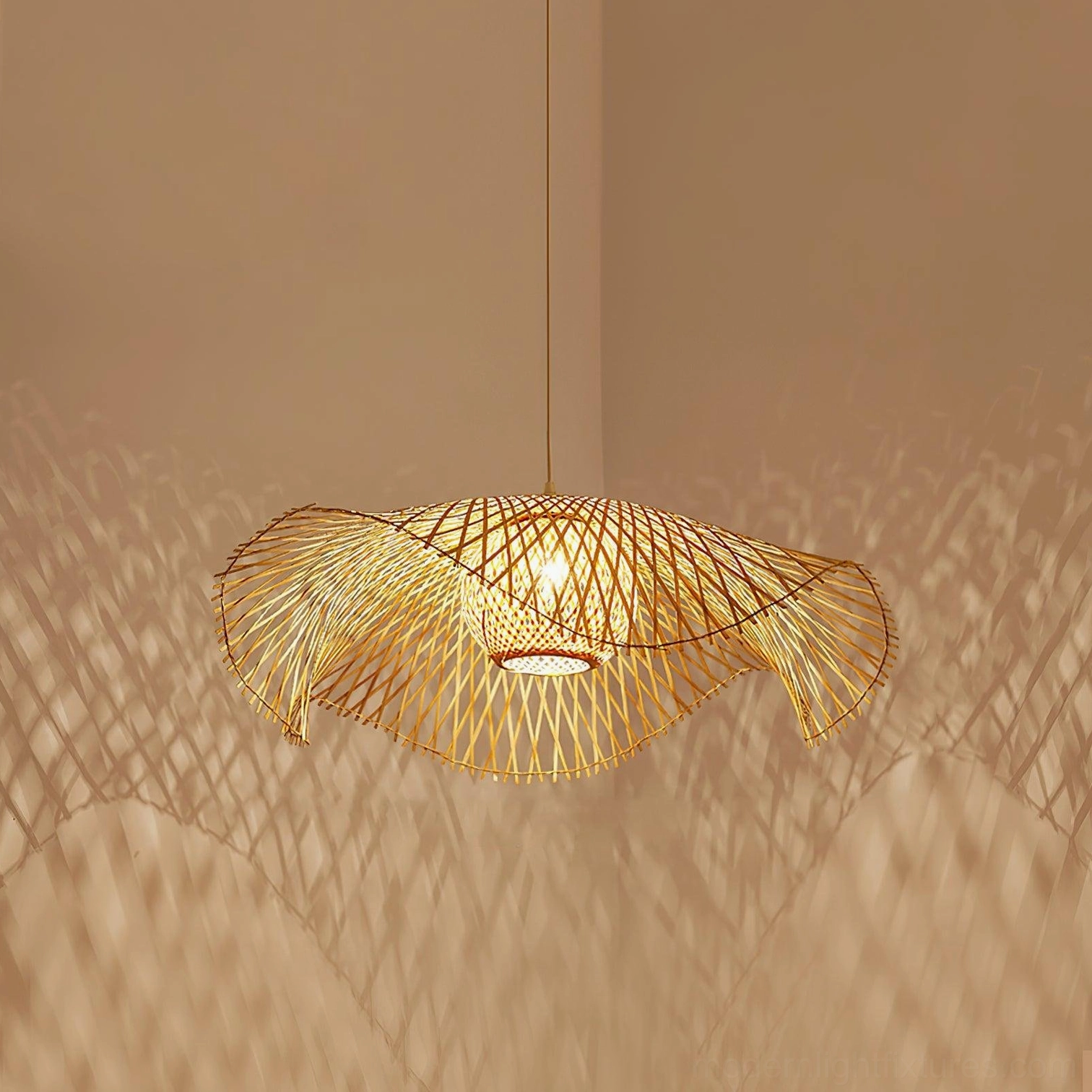 Bamboo lotus leaf pendant lamp 75cm large size for dining islands and spacious residential spaces with warm glow