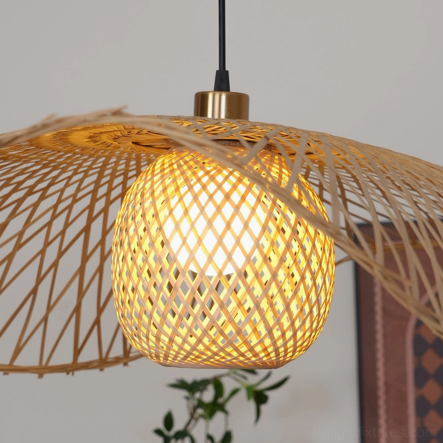 Bamboo lotus leaf pendant lamp compatible with sloped ceilings up to 30 degrees for flexible installation options