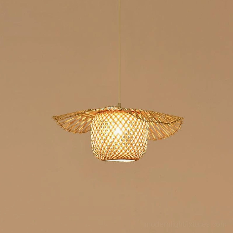Bamboo lotus leaf pendant lamp in transitional interior design blending traditional craftsmanship with contemporary aesthetics
