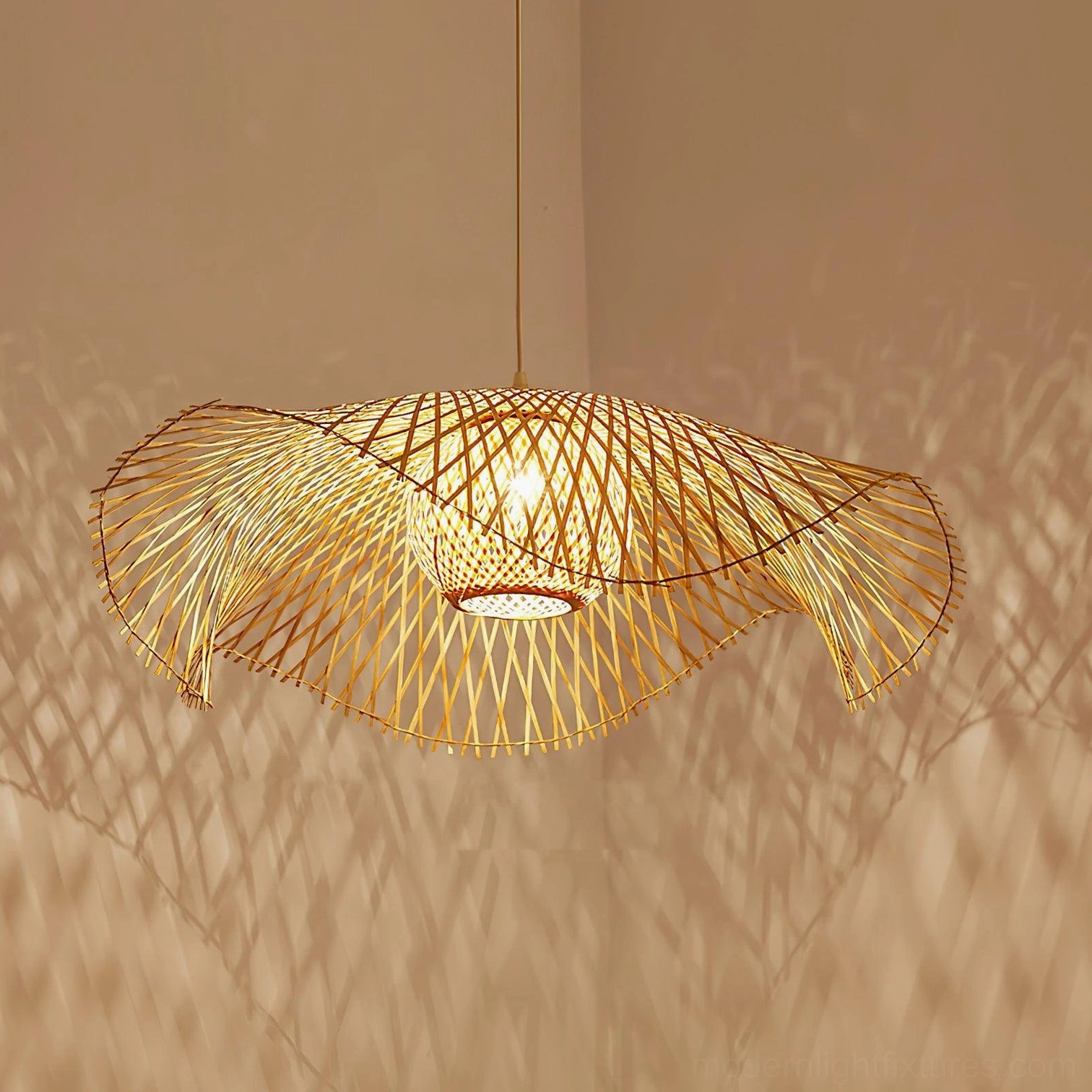Bamboo lotus leaf pendant light 100cm extra-large statement fixture for grand entryways and commercial hospitality spaces