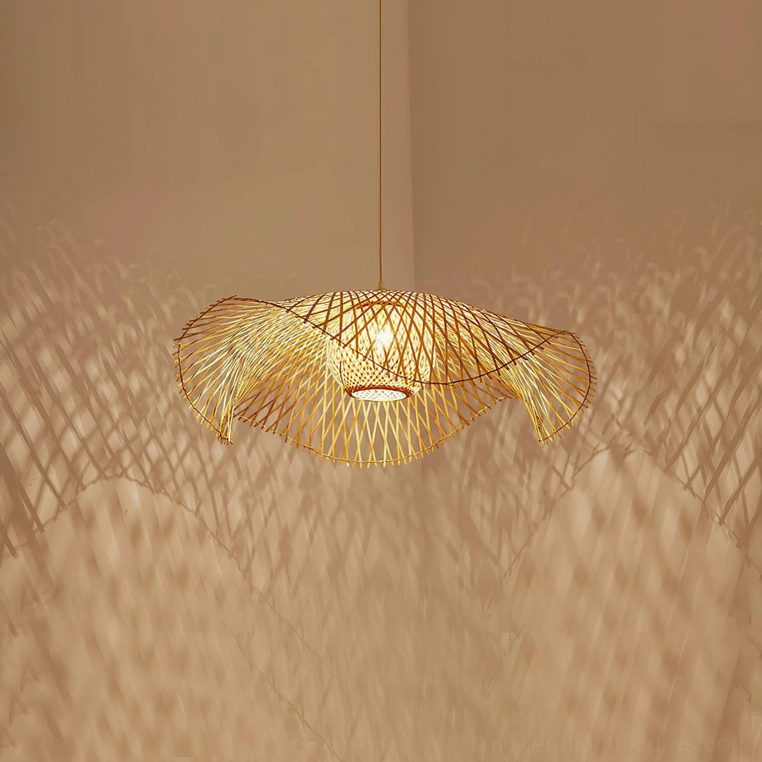 Natural bamboo lotus leaf pendant light 55cm small size perfect for bedside and compact home spaces