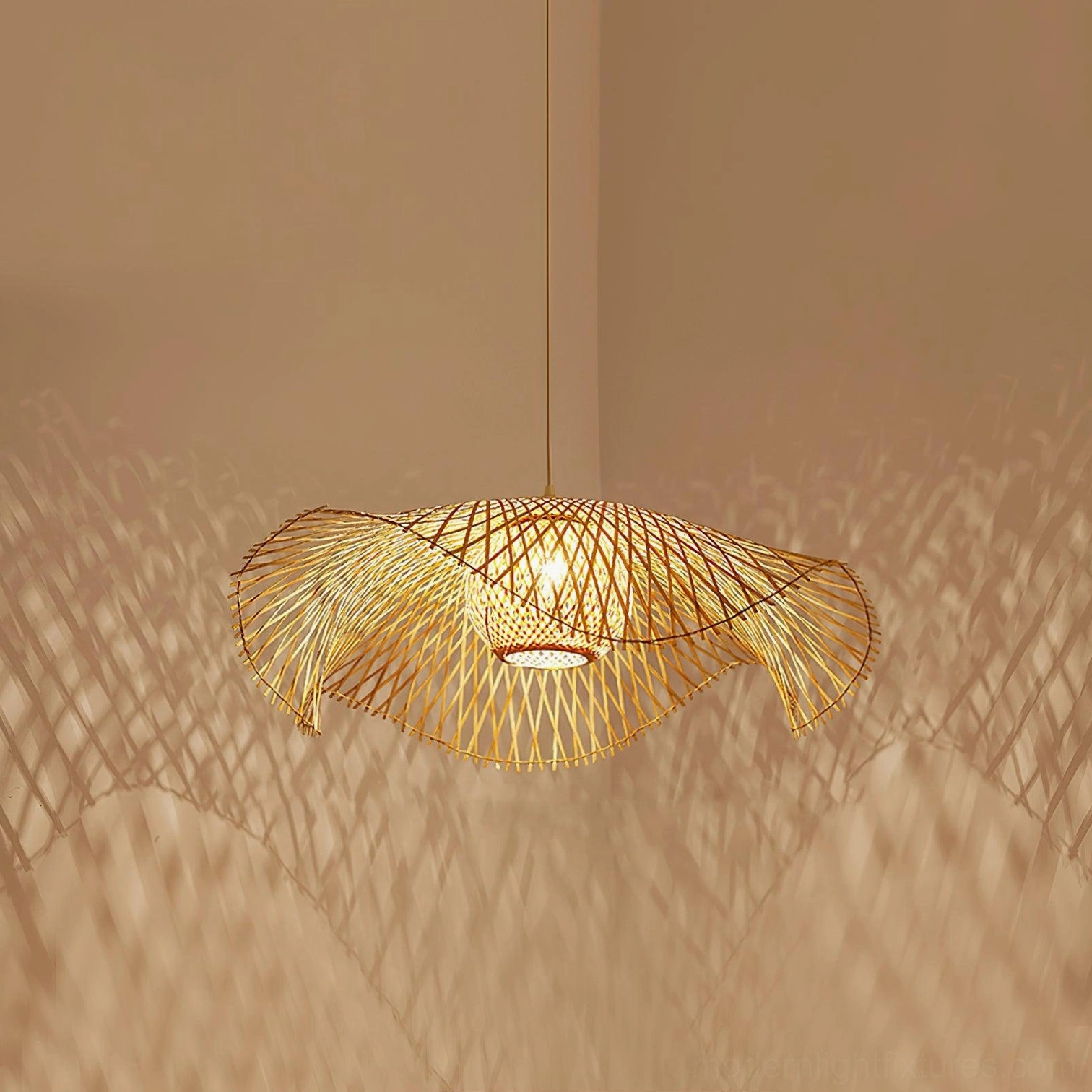 Natural bamboo lotus leaf pendant light 65cm medium size perfect for standard dining areas and smaller living rooms