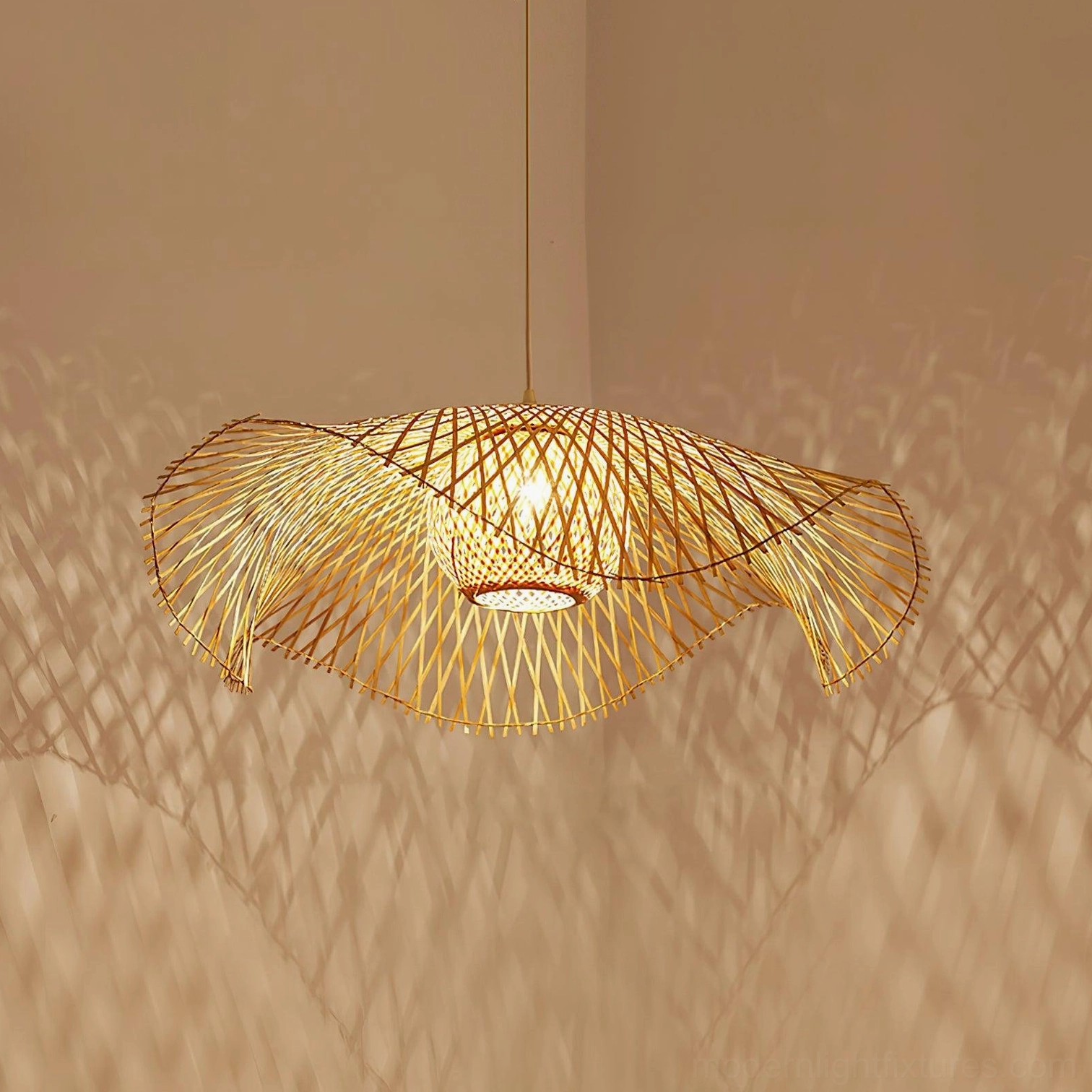 Bamboo lotus leaf pendant light 85cm size option ideal for statement dining fixtures and spacious interiors