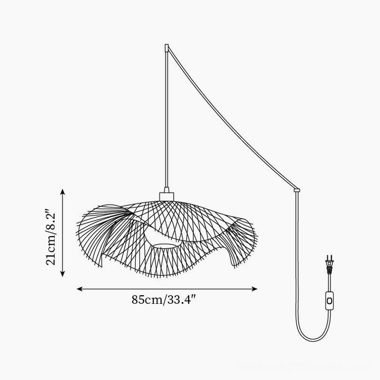 Technical specification drawing of 85cm extra-large bamboo lotus leaf pendant light with orthographic front view