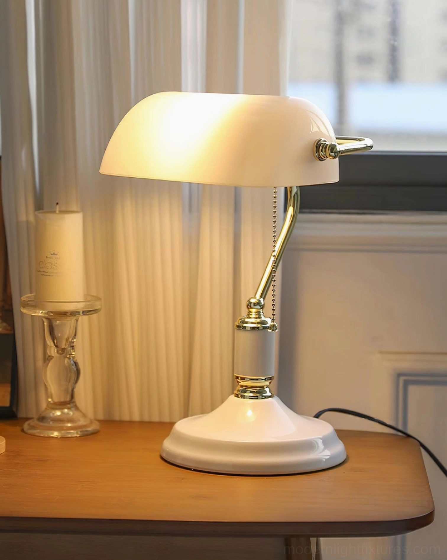 Banker table lamp adjustable arm demonstration positioning flexibility
