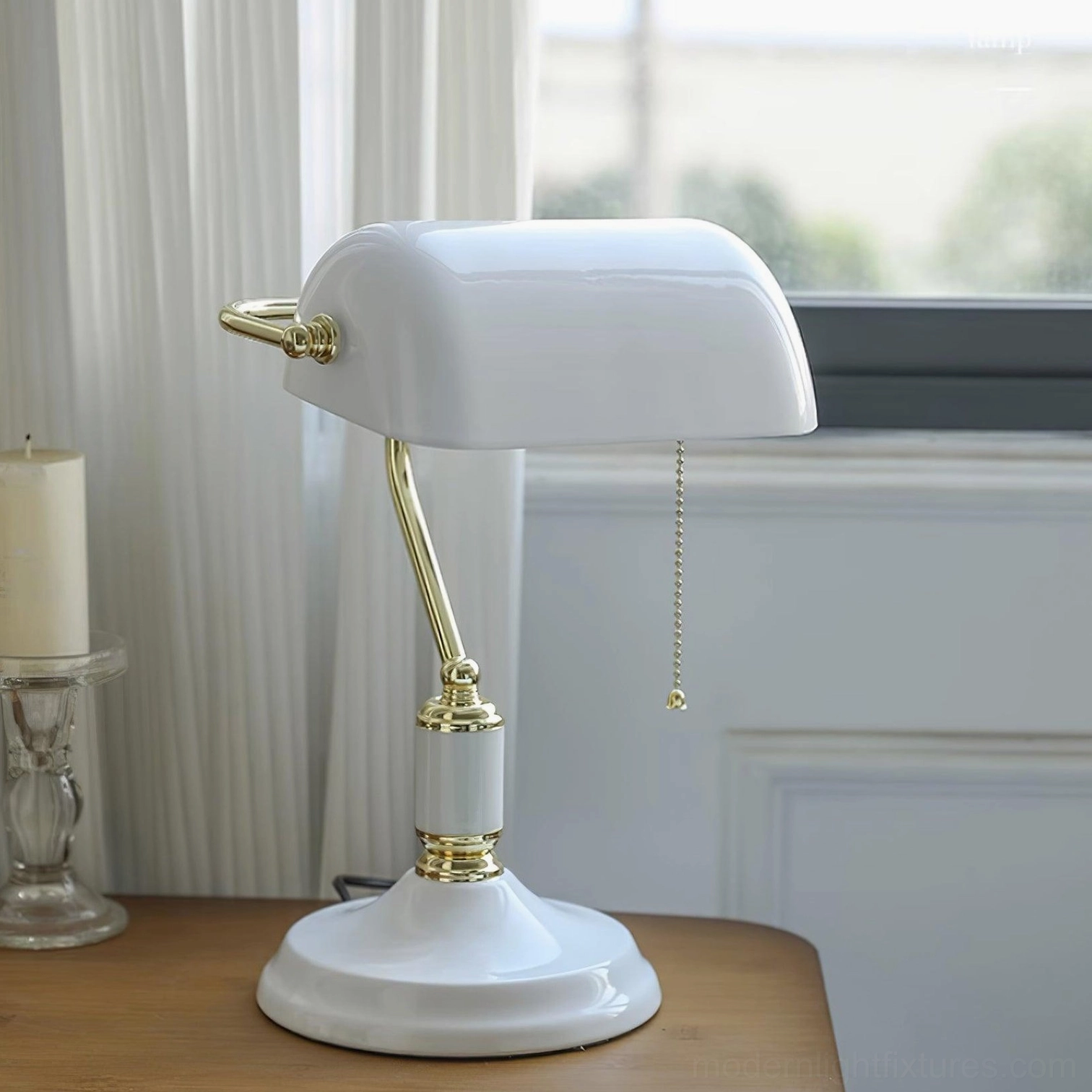 Banker table lamp gold and white color combination variant front view