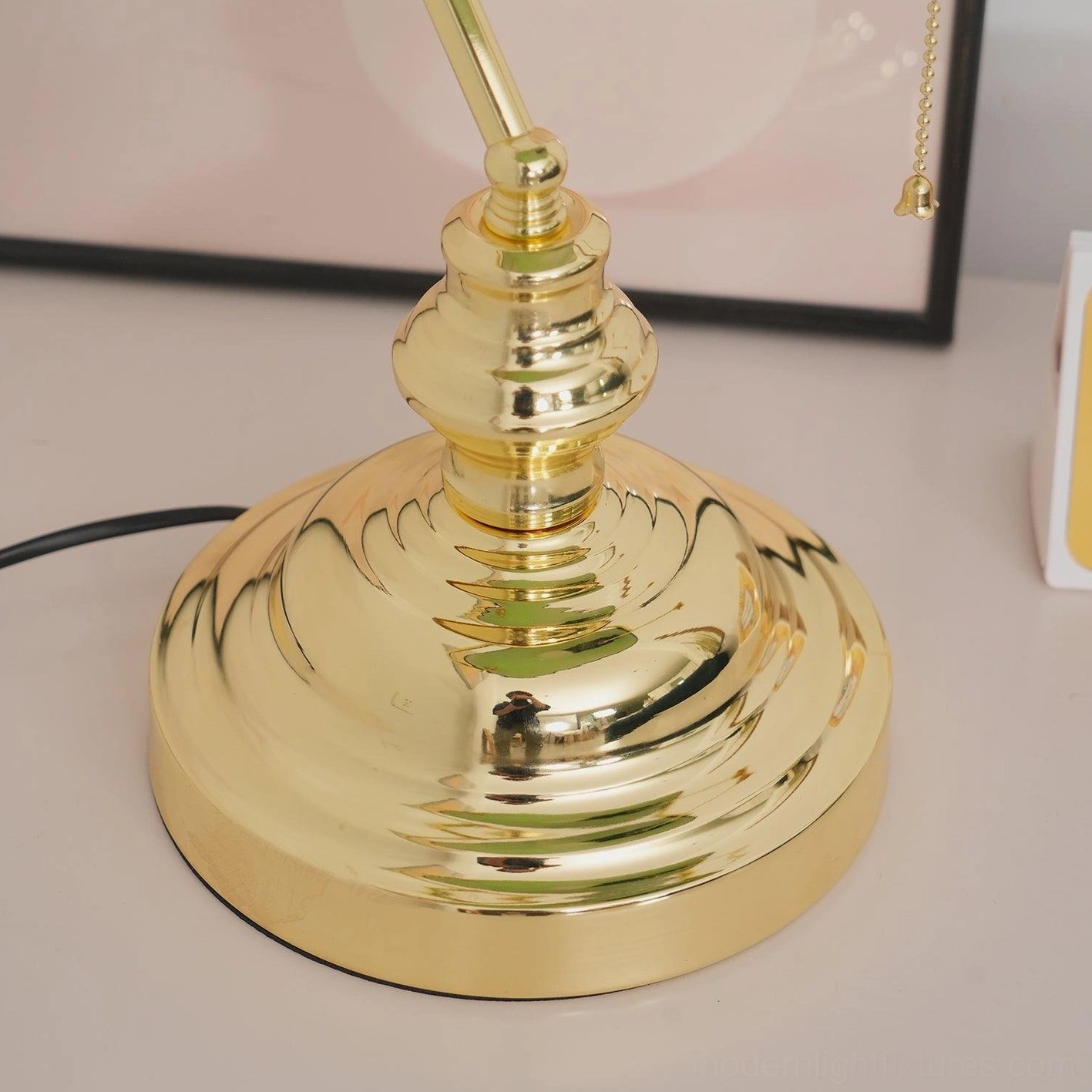 Banker table lamp metal and glass construction quality materials