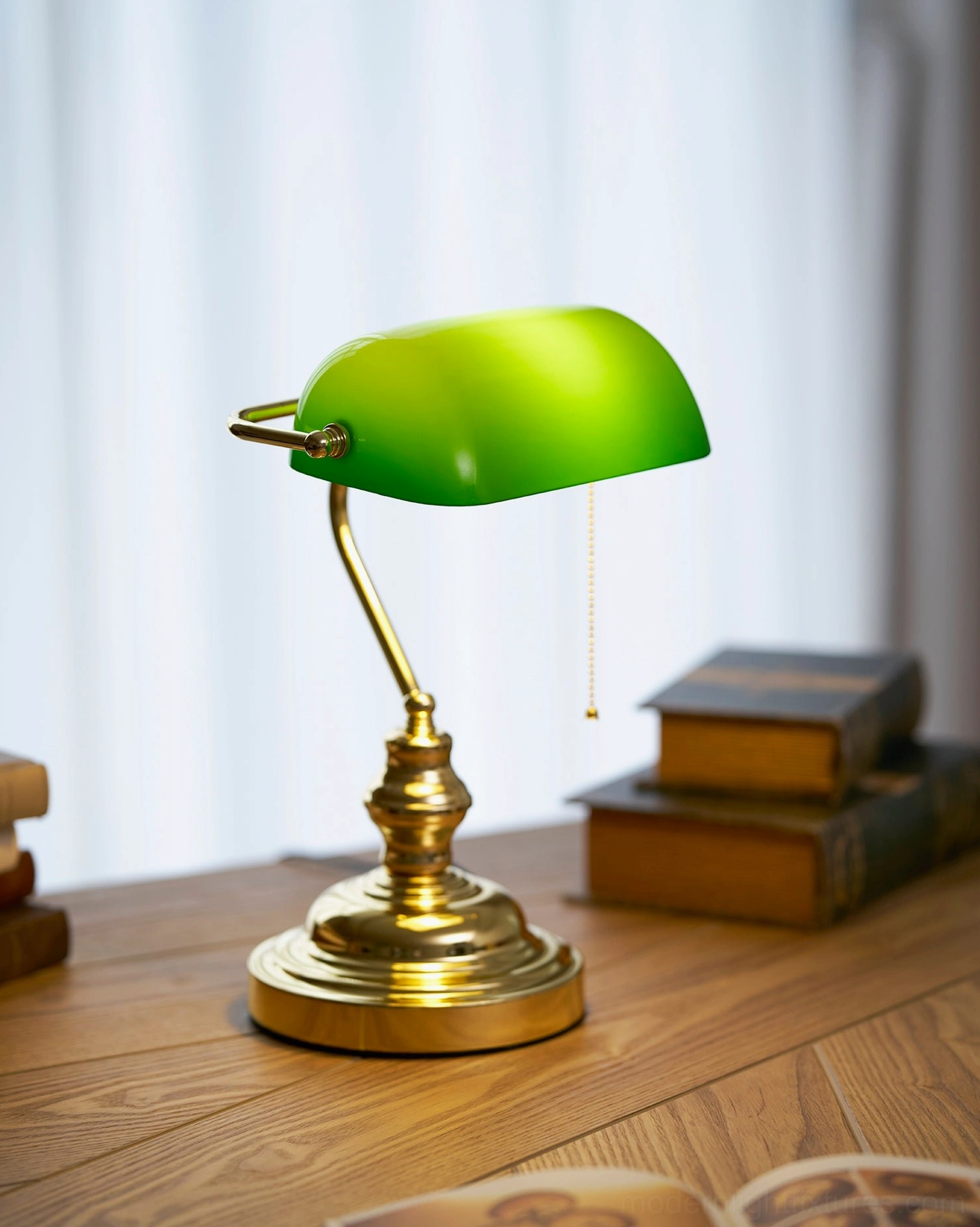 Banker table lamp white glass shade elegant classic home office lighting