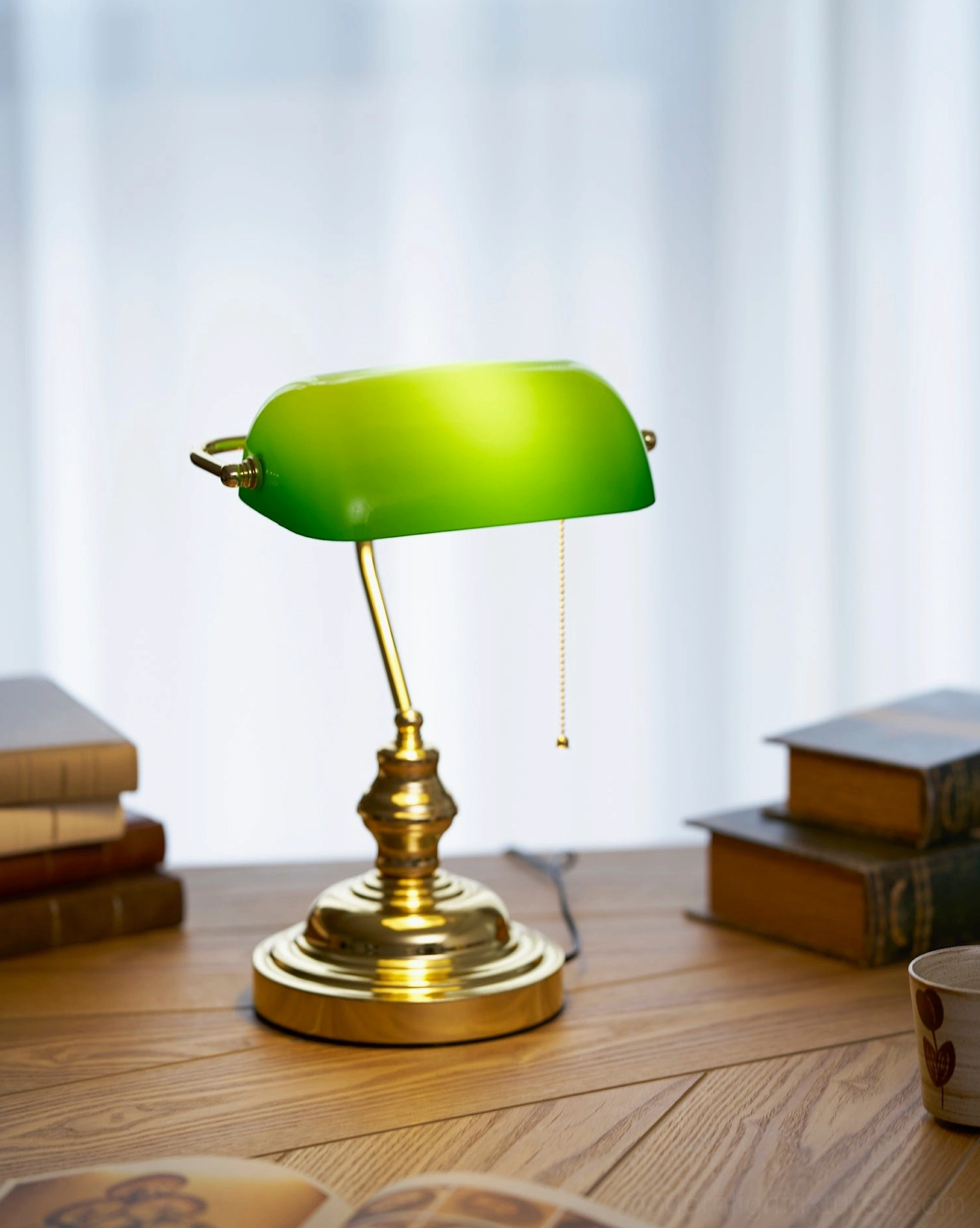 Banker table lamp vintage aesthetic green shade for home library study