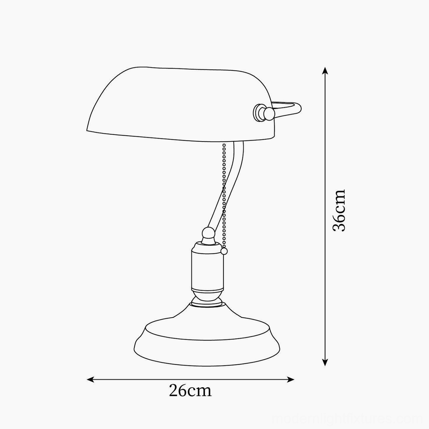Banker table lamp technical schematic orthographic drawing specifications dimensions