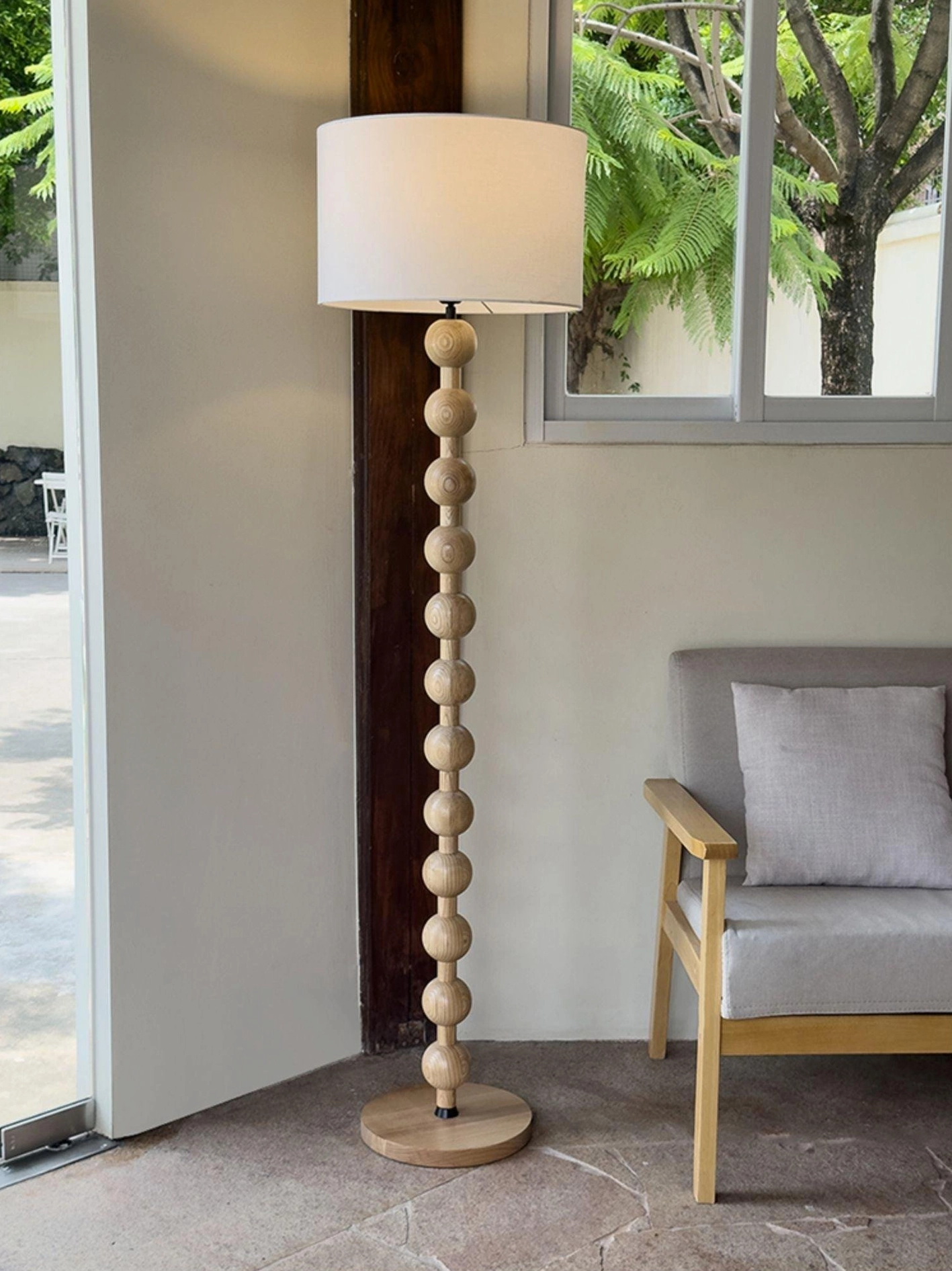 Walnut barbell floor lamp UL CE certified North America Europe Australia