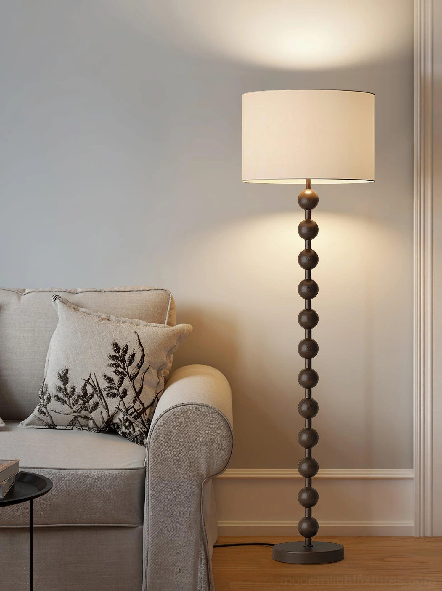 Walnut barbell floor lamp interior design photography styled