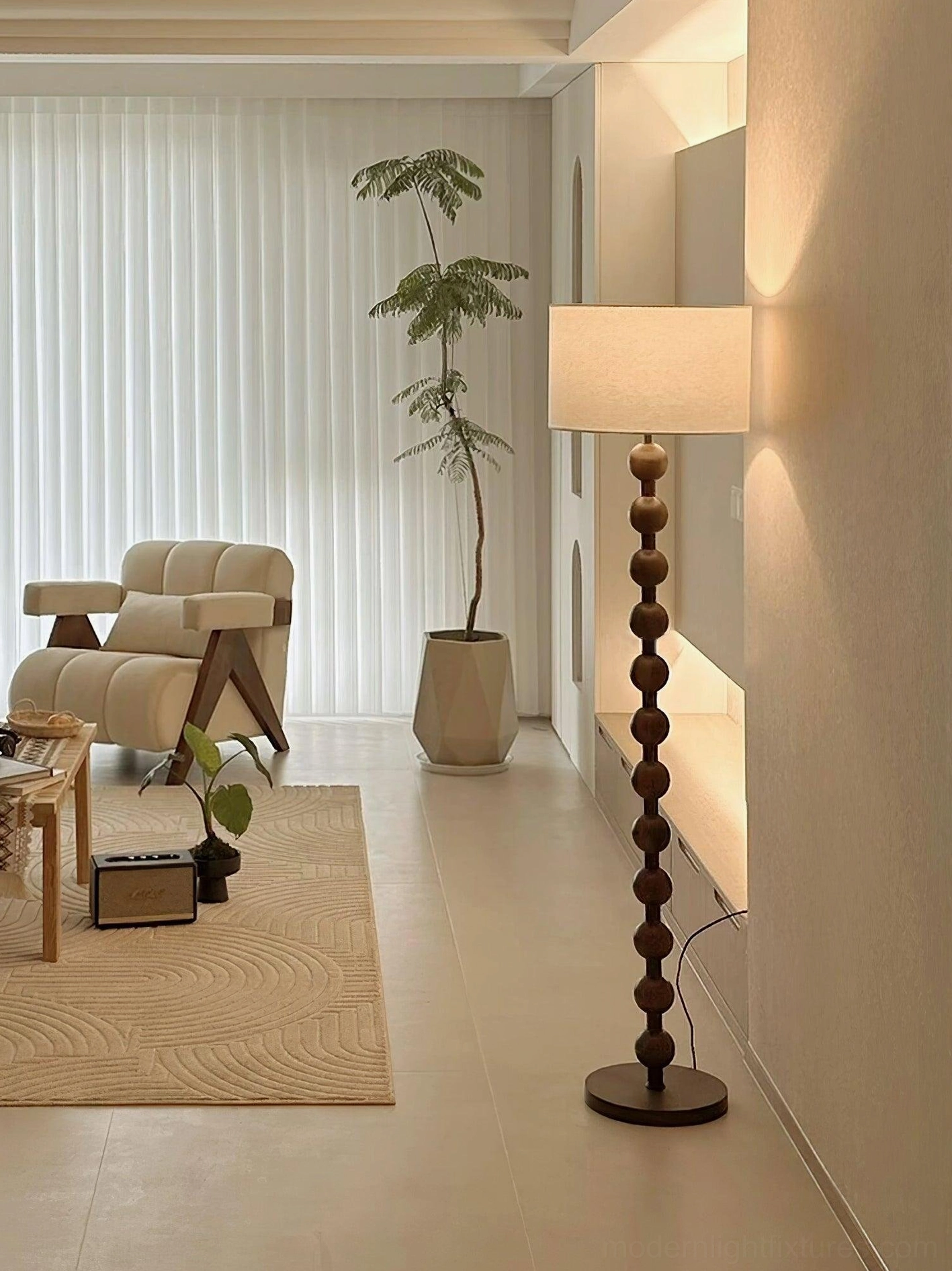 Barbell wooden floor lamp industrial minimalist design aesthetic