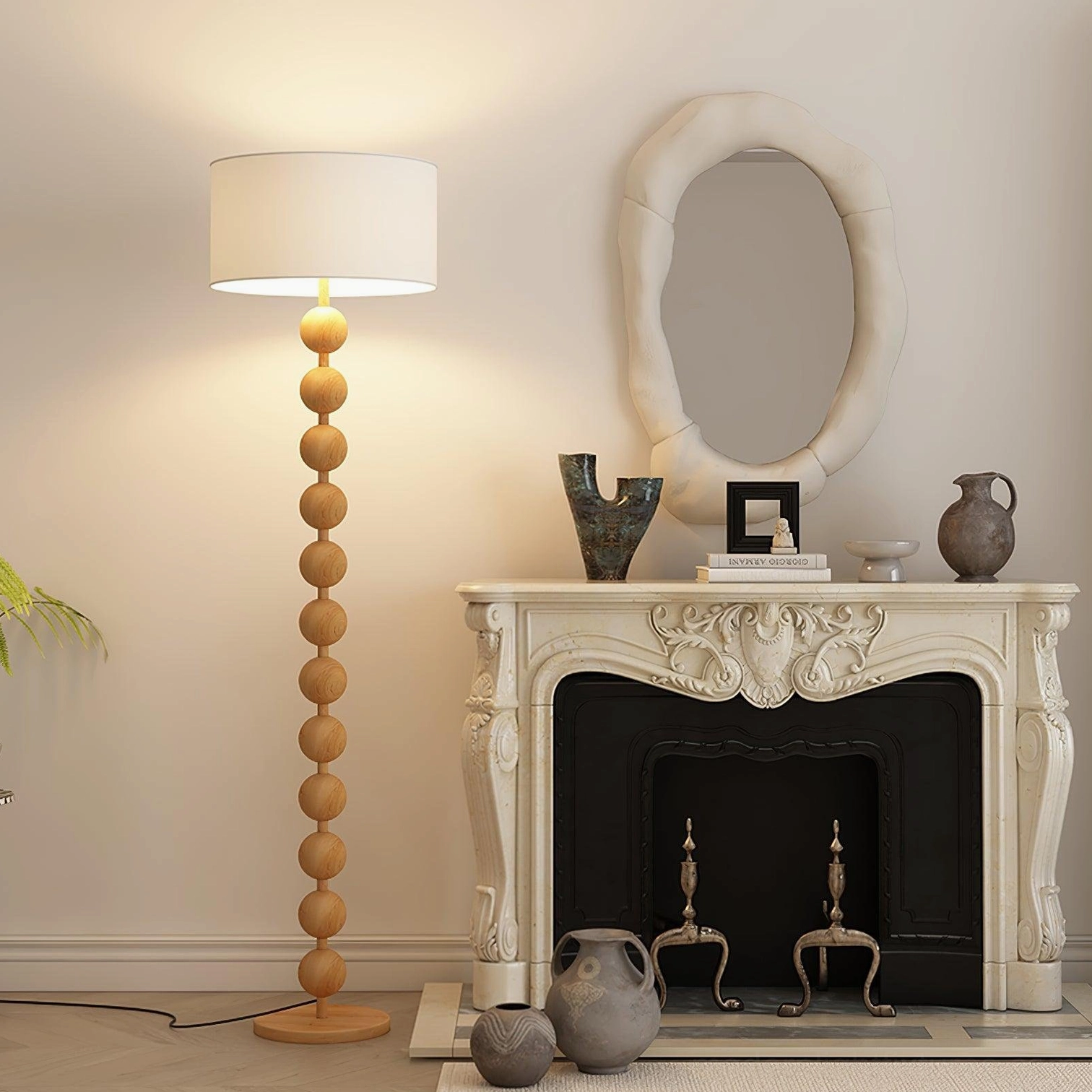 Modern barbell floor lamp in contemporary living room setting