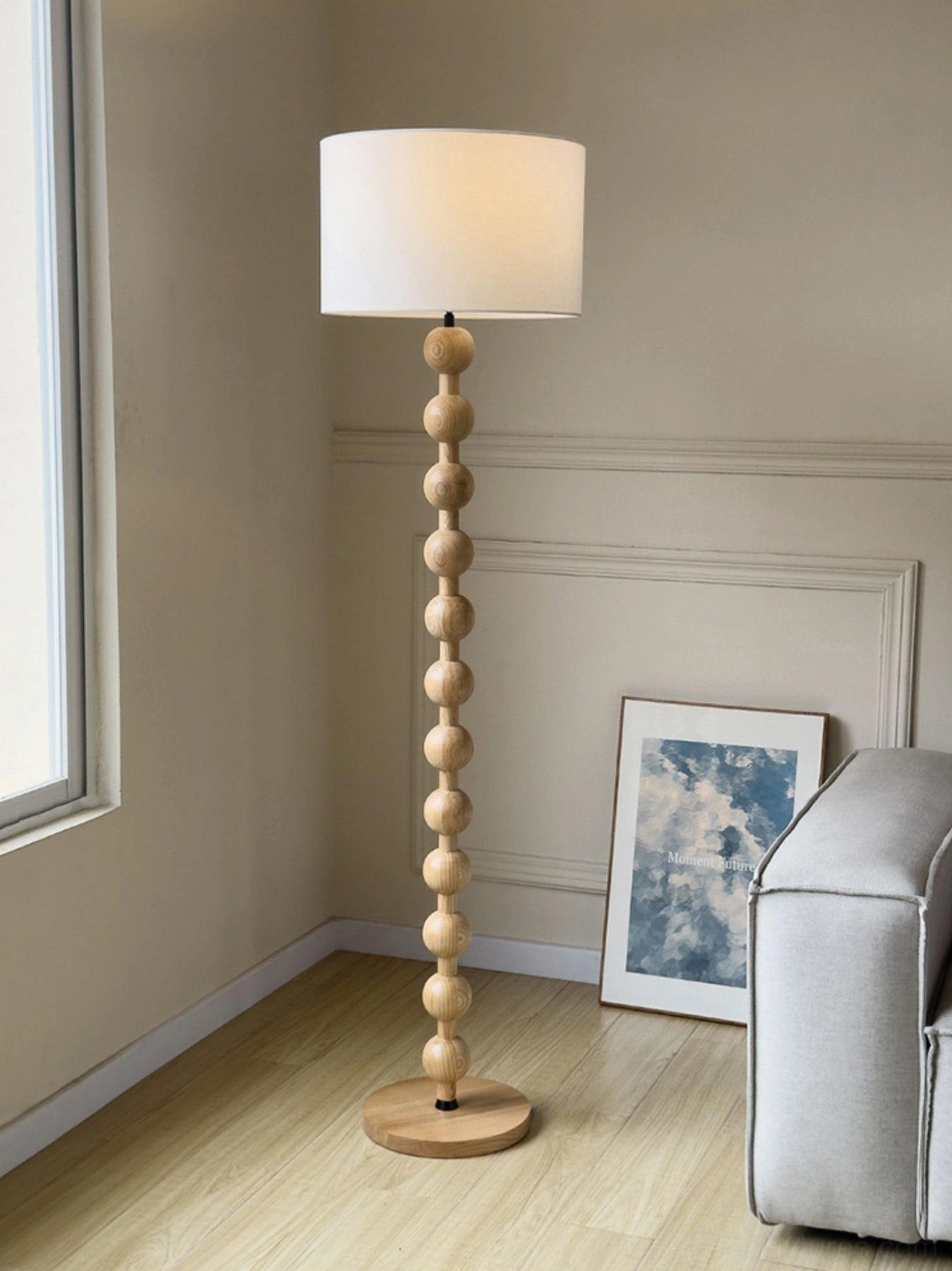 Walnut barbell floor lamp rich chocolate brown wood finish option