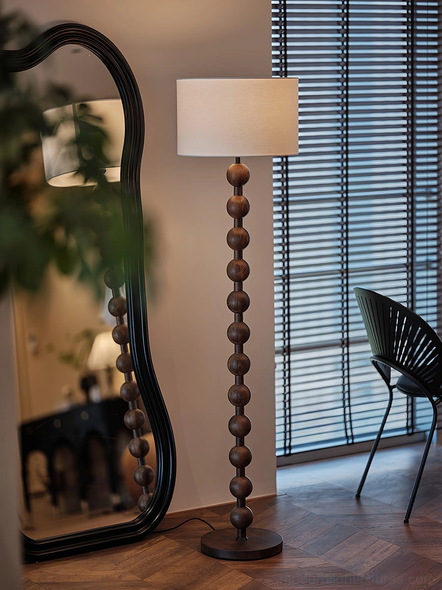 Walnut barbell floor lamp warm light color temperature dimmable compatible