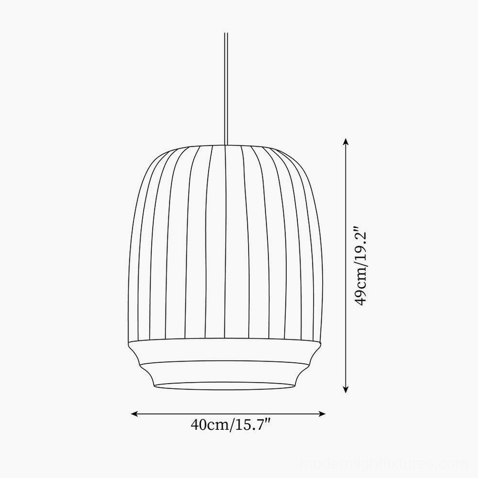 Barrel pendant lamp orthographic drawing - 40cm width 49cm height pleated shade spec