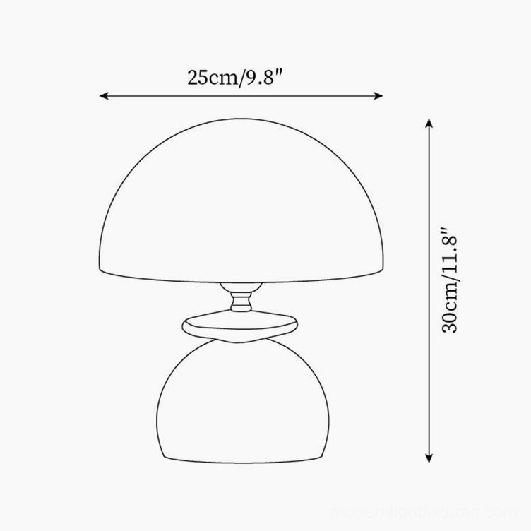 Basira table lamp technical specifications and dimensions diagram showing 25cm diameter and 30cm height