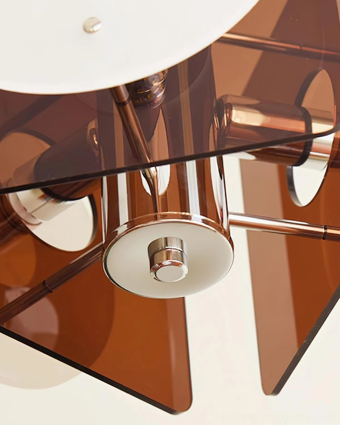 Basira pendant fixture bottom view showing frosted white disc chrome mounting hardware