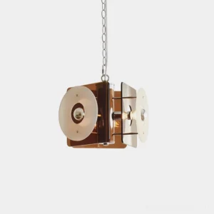 Basira mid-century modern pendant light with geometric acrylic design front three-quarter view