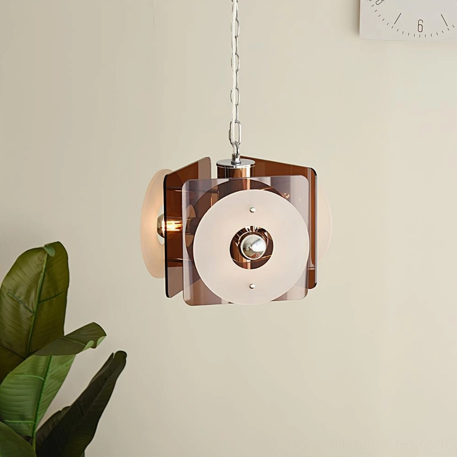 Basira retro pendant fixture side view with minimalist decor and potted plant styling