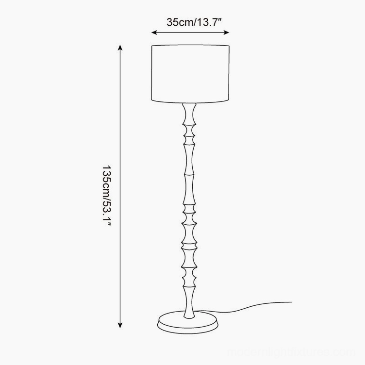 Technical schematic and dimensions of Bastino Model B floor lamp 35cm width 135cm height