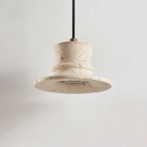 Bastion Model A shallow dome travertine pendant lamp overhead view