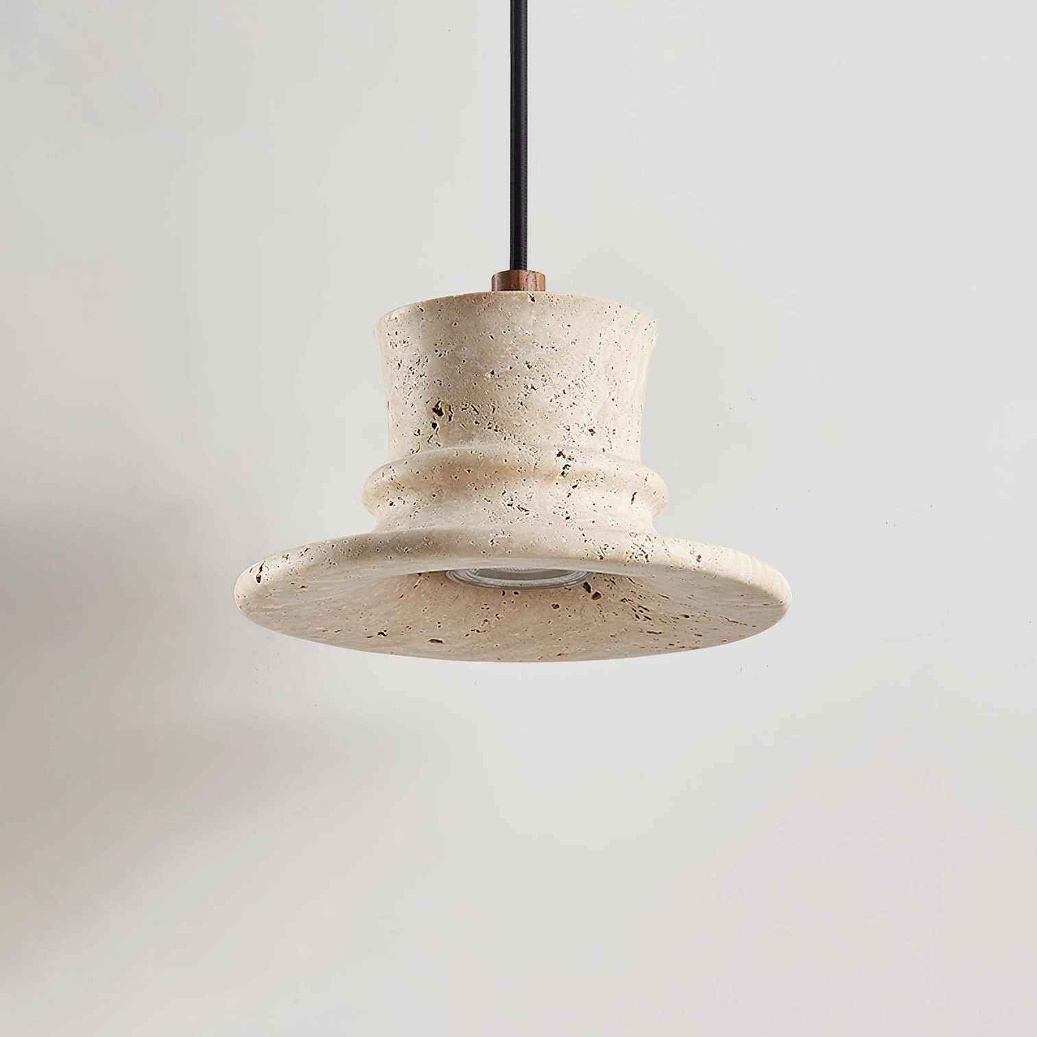 Bastion Model A shallow dome travertine pendant lamp overhead view