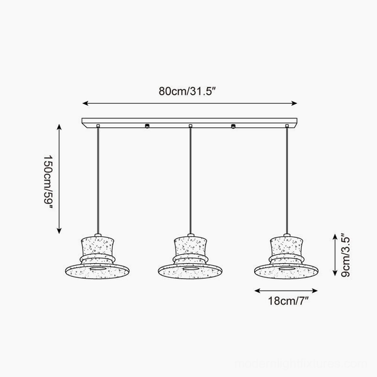 Bastion Model A 3-Head linear pendant installation layout 80cm
