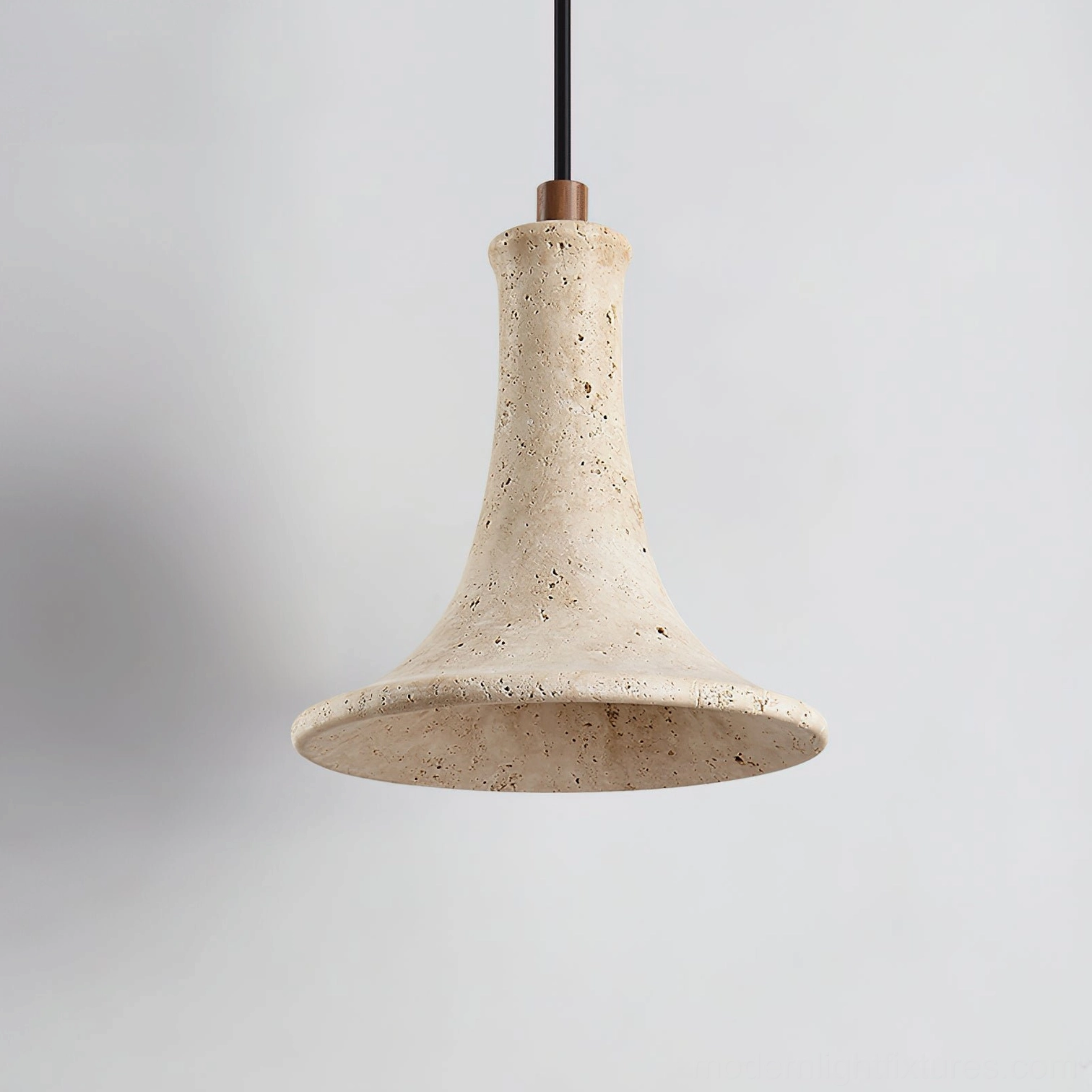 Bastion Model B classic cylinder travertine pendant lamp side view