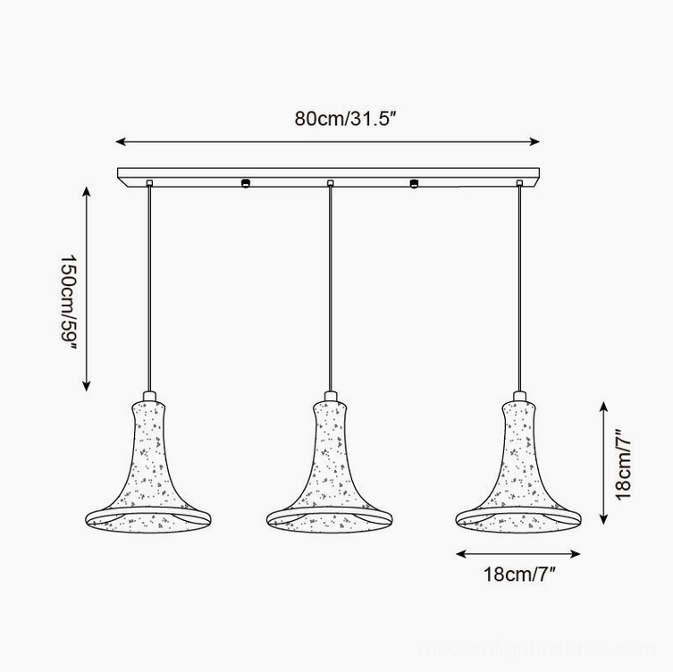 Bastion Model B 3-Head linear pendant installation layout 80cm