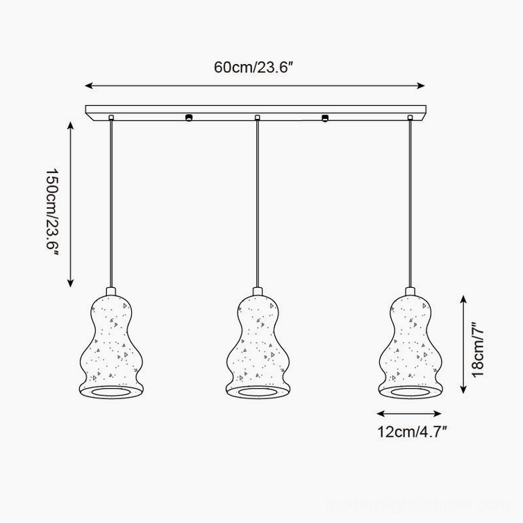 Bastion Model C 3-Head linear pendant installation layout 60cm