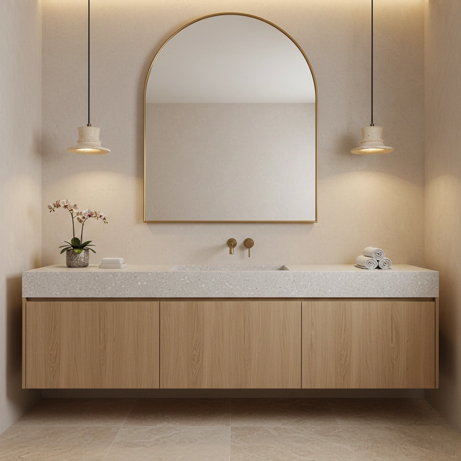 Bastion travertine pendant light sculptural stone fixture detail