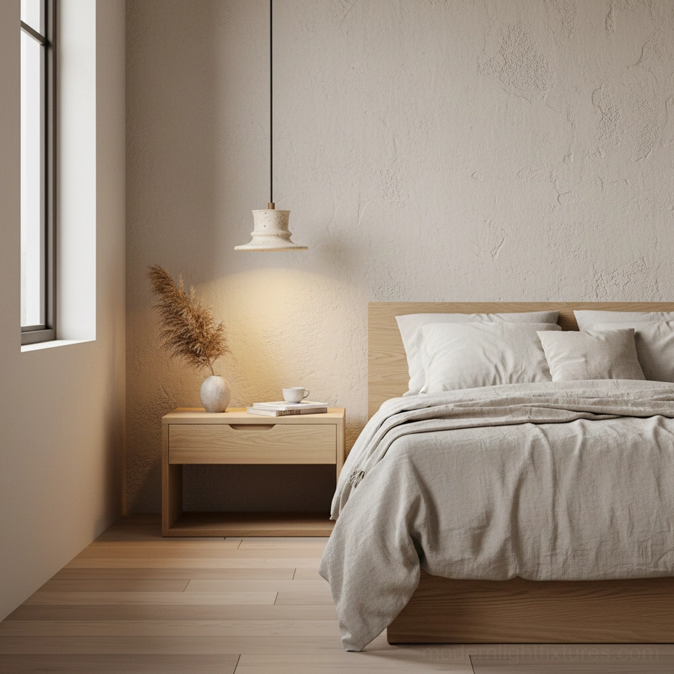 Bastion natural travertine pendant lamp porous material close-up