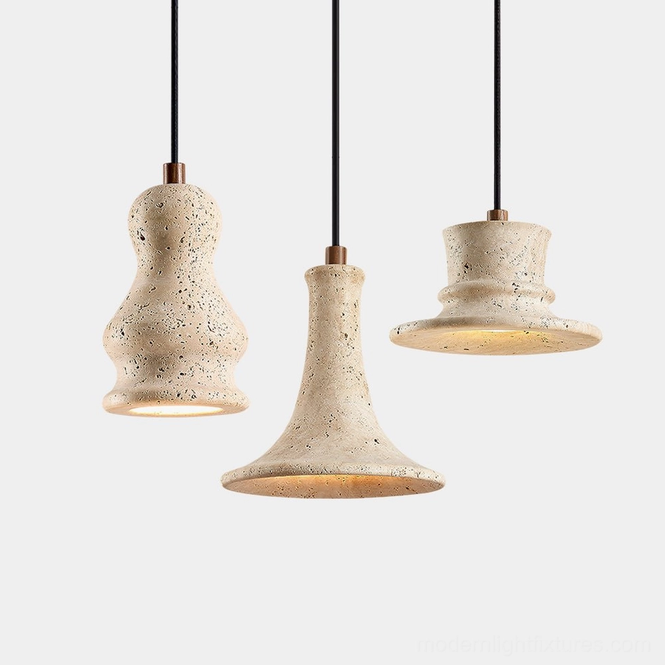 Bastion travertine pendant lights trio beige set studio display