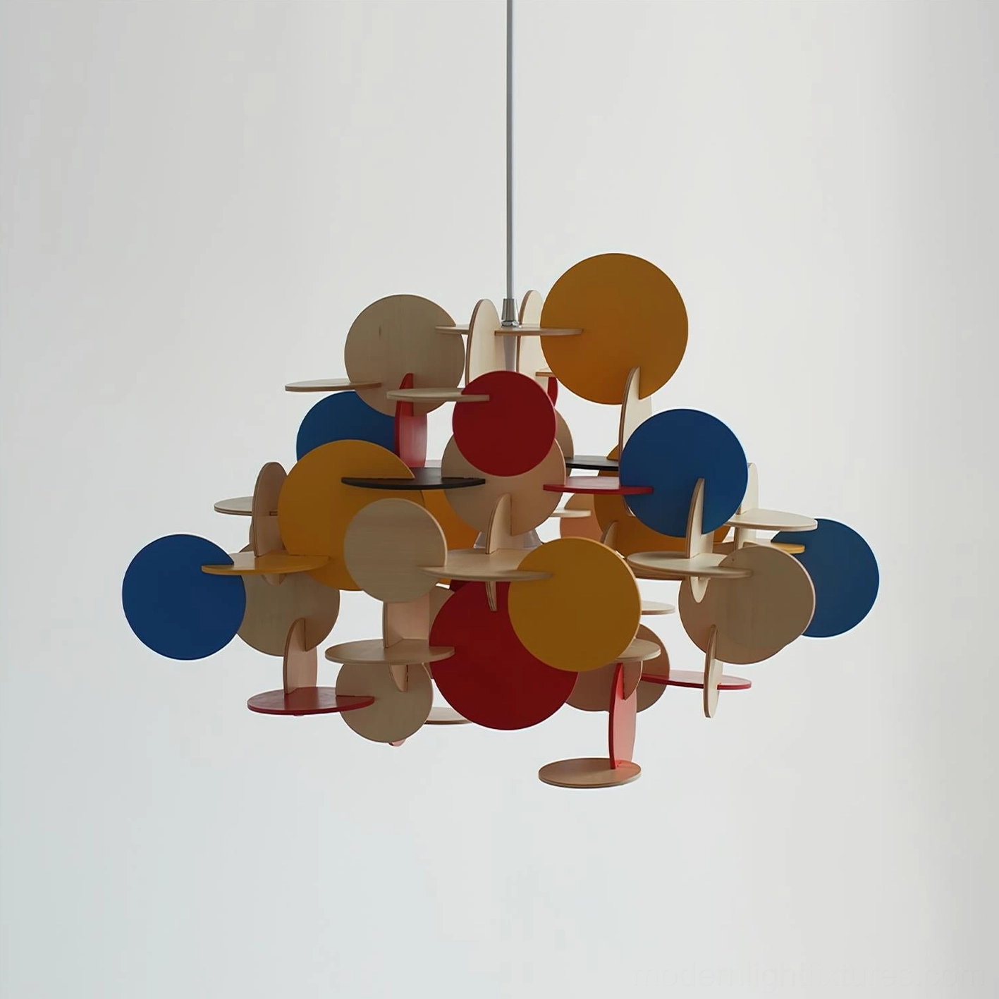 Bau geometric wooden disc pendant light architectural close-up showing overlapping panel construction
