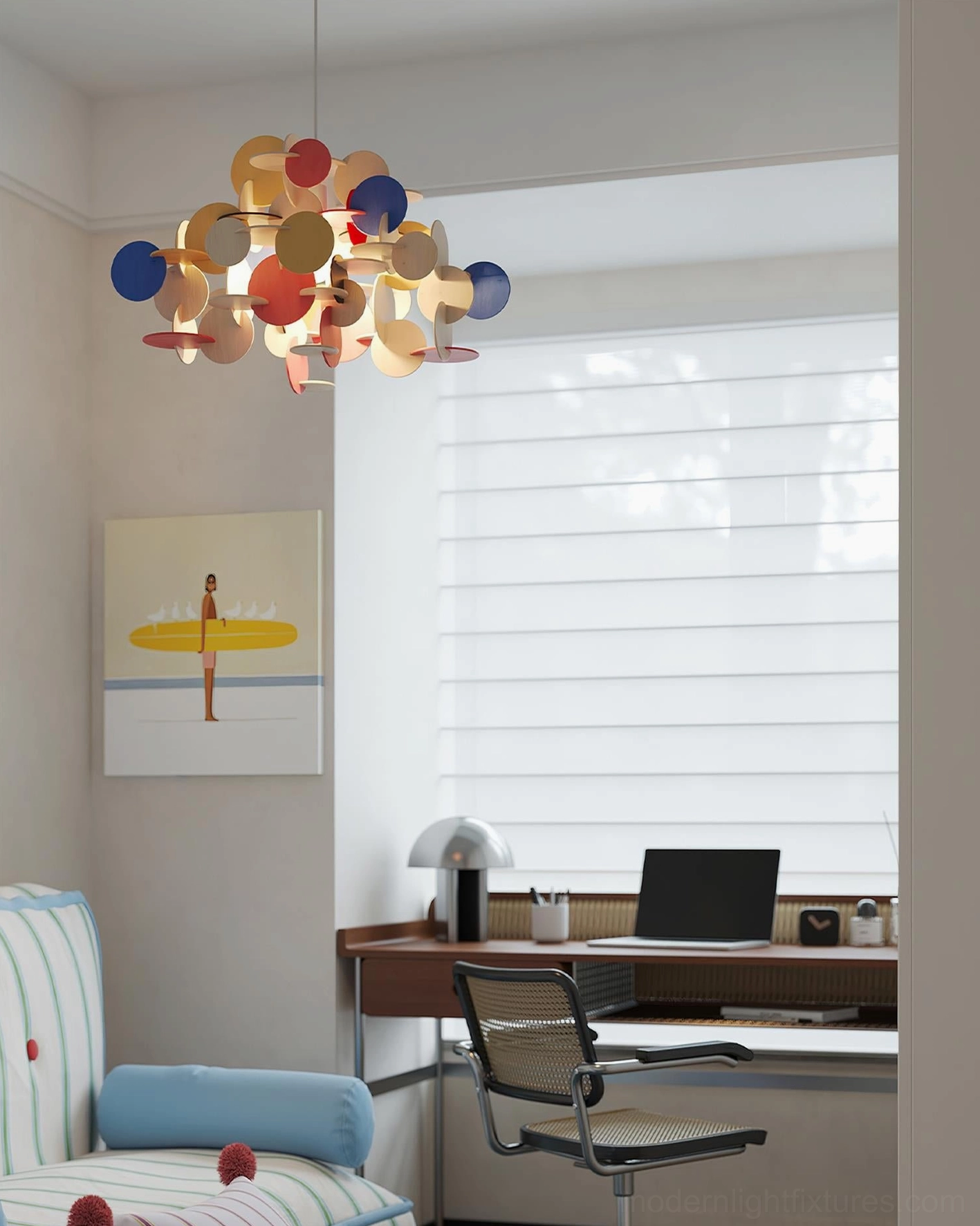 Bau geometric pendant lamp styled home décor showing fixture with interior furnishings coordination