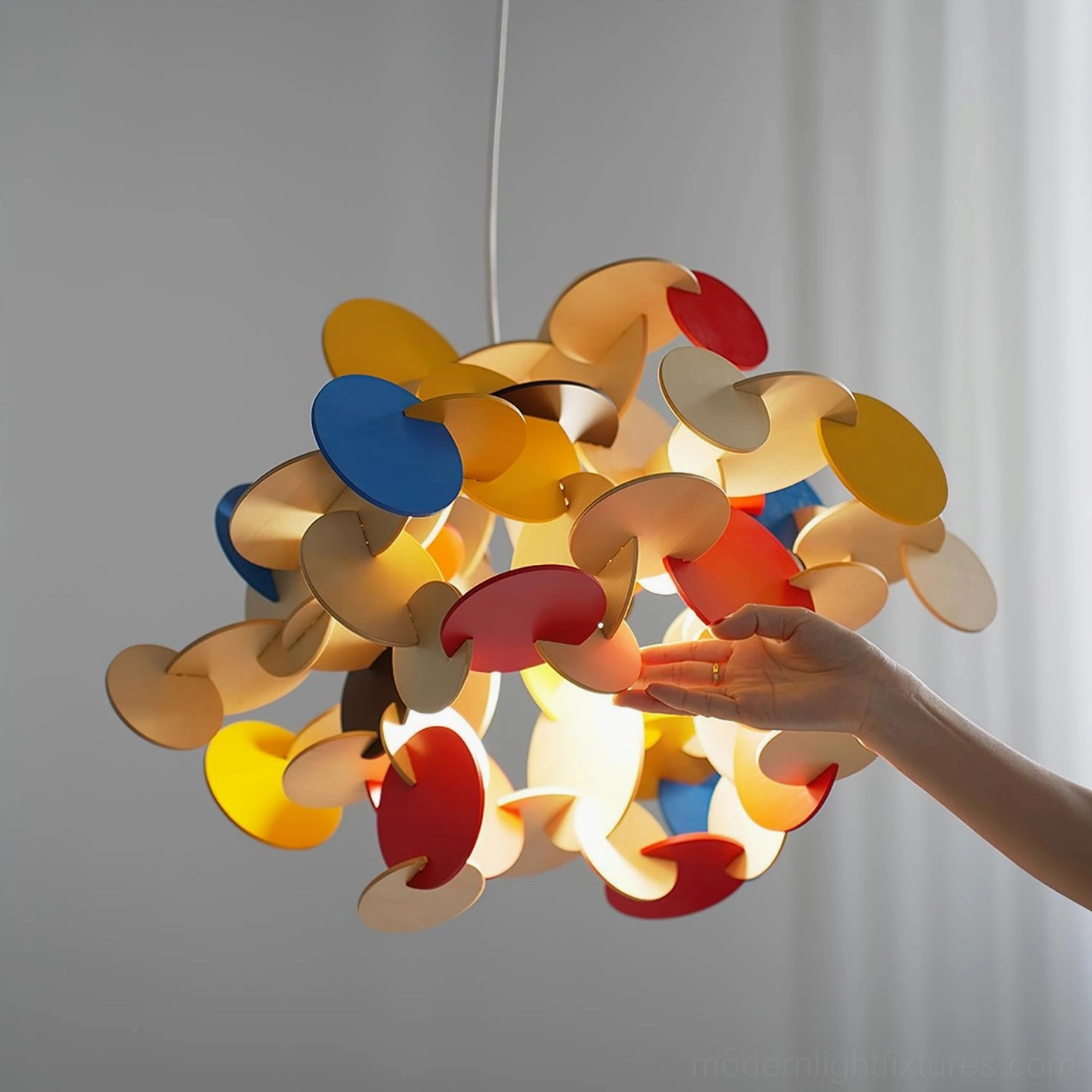 Bau geometric pendant light modern installation showing dynamic shadow and form interplay