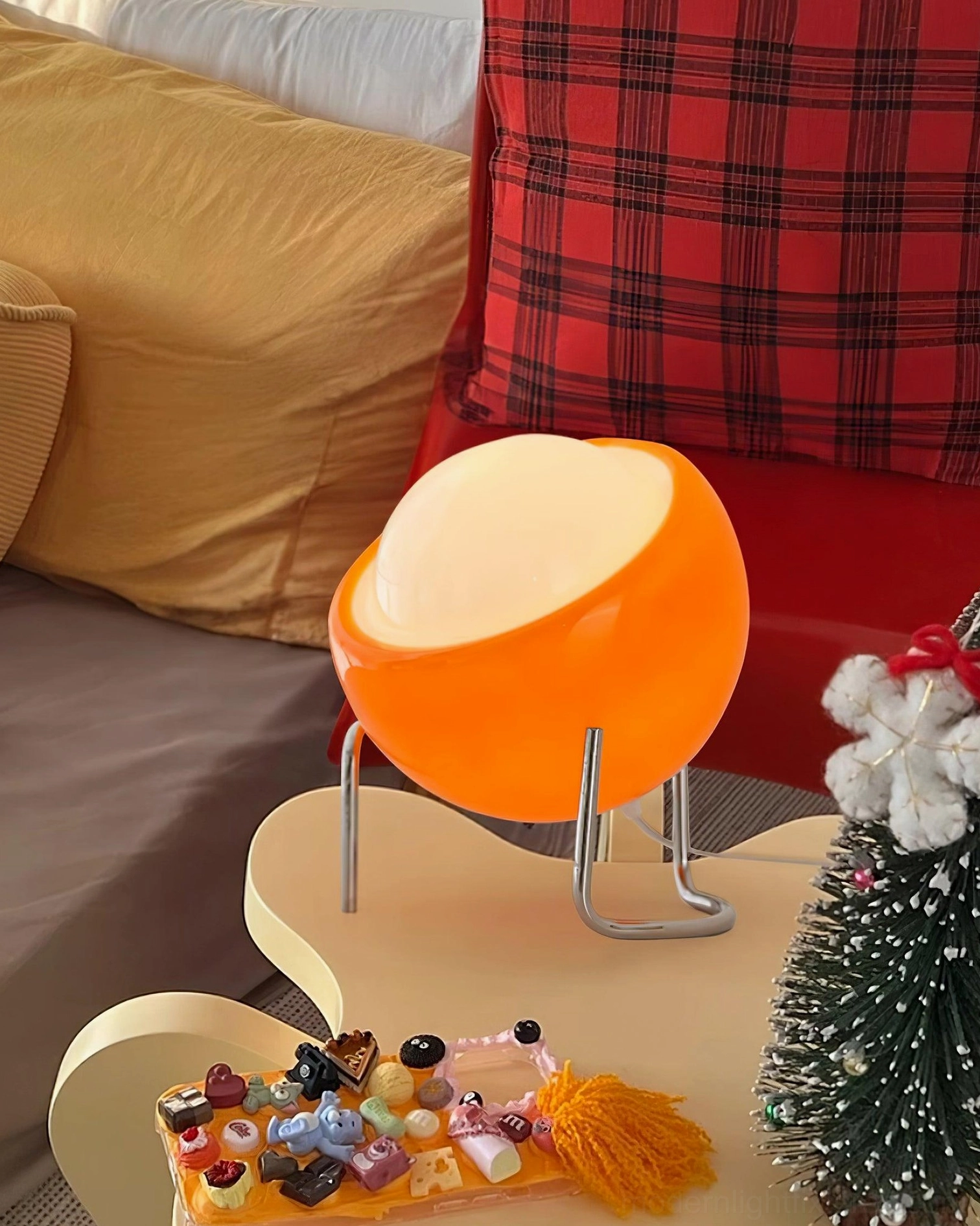 Bauhaus dome lamp functional lighting design, tilted glass shade diffusing warm ambient light