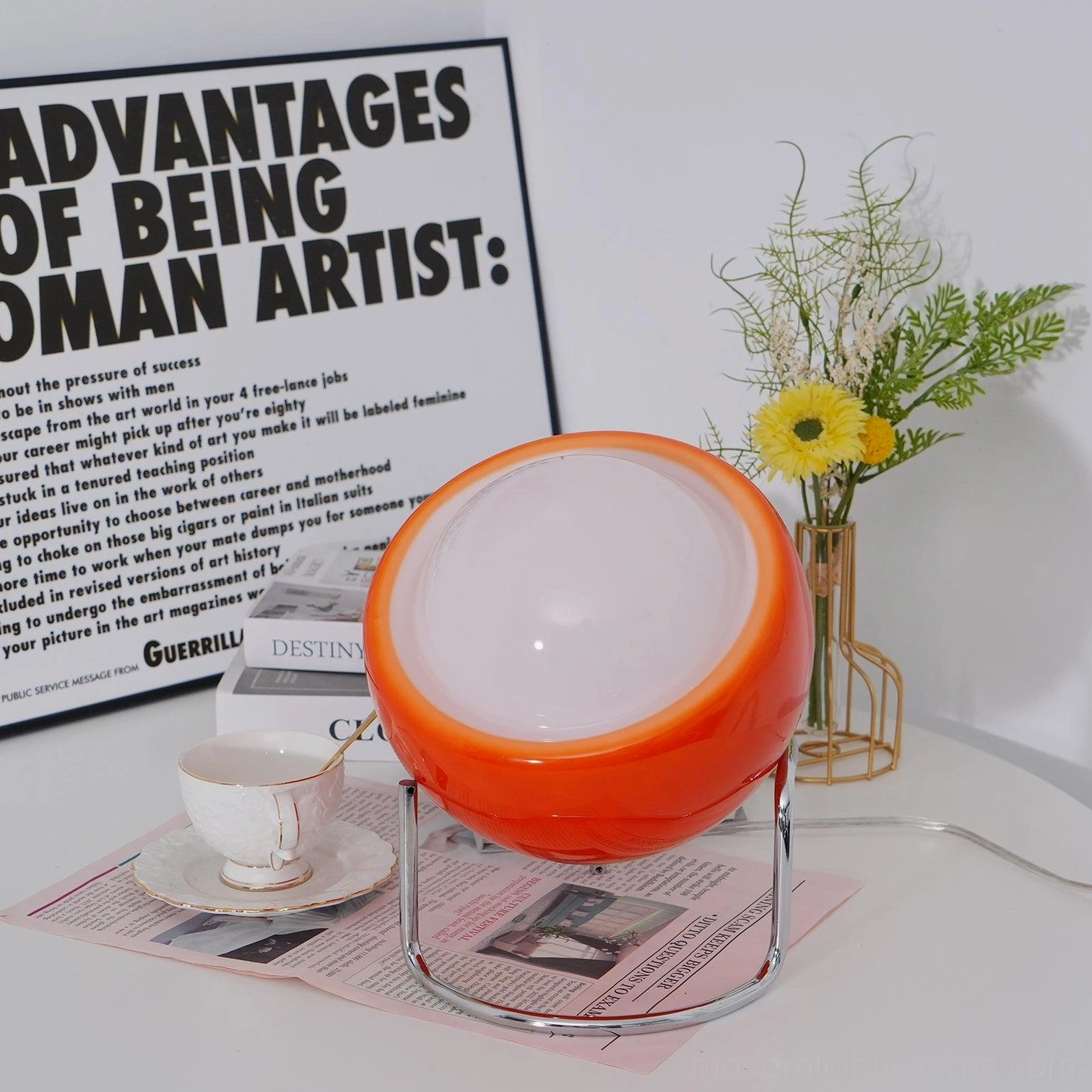 Bauhaus dome lamp studio lighting product view with tilted glass shade and curved metal frame