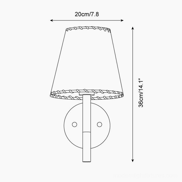 BC2 wall sconce technical schematic diagram showing 20cm shade width and 36cm total height specifications
