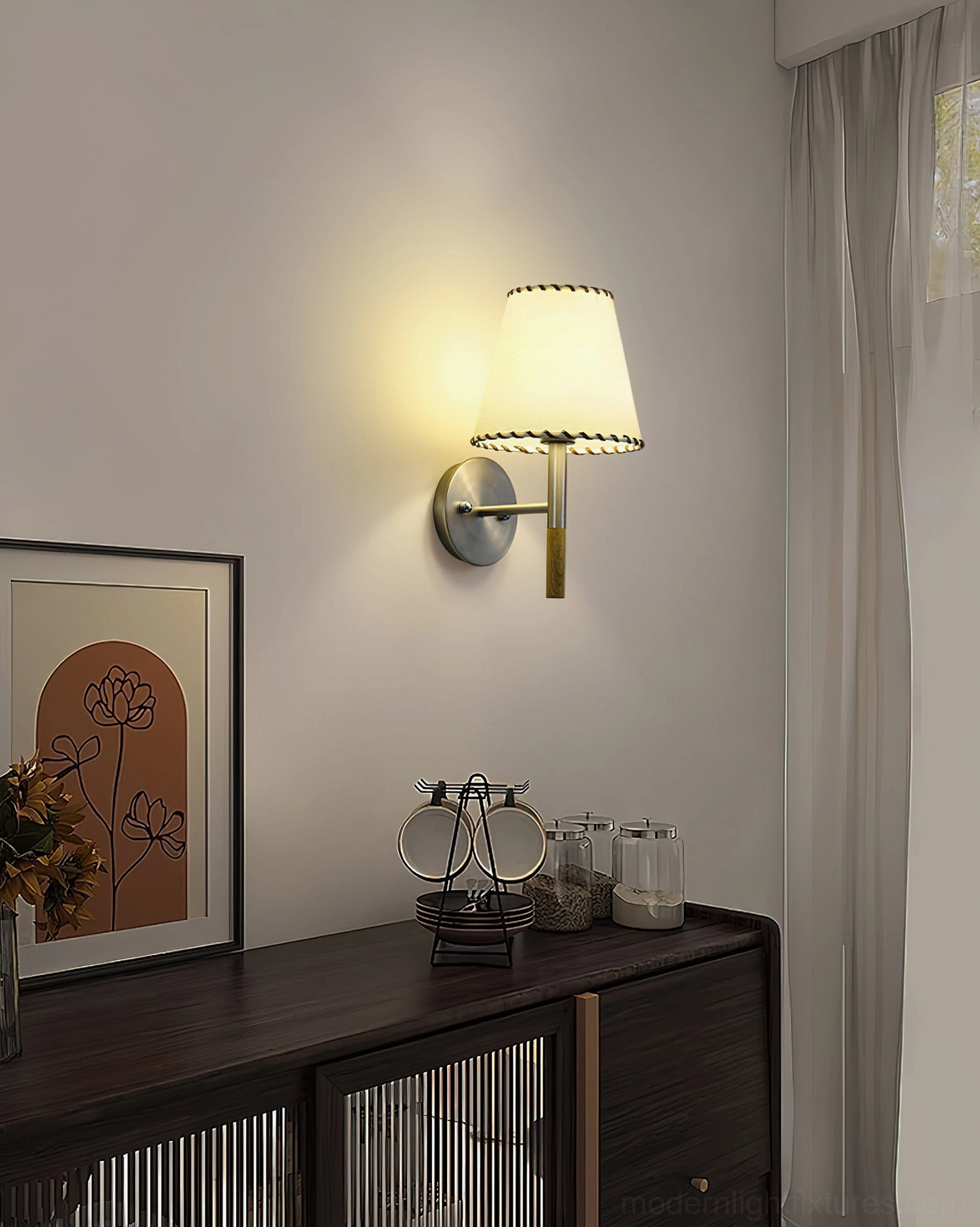 BC2 wall sconce installed in residential entry hallway with warm minimalist Nordic decor style