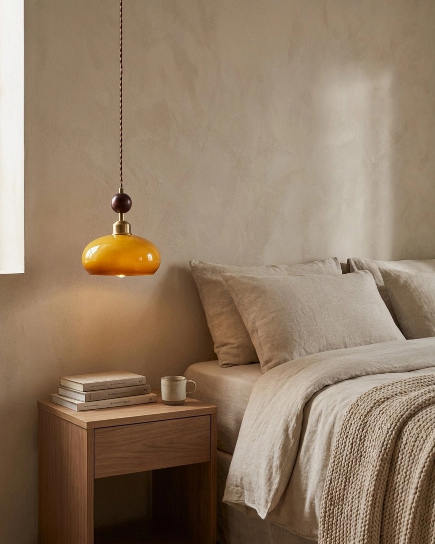 Bead pendant light fixture bedside bedroom warm cozy ambient lighting design