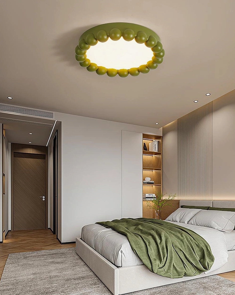 Beaded recessed LED ceiling light installed in modern hallway with minimalist wall design