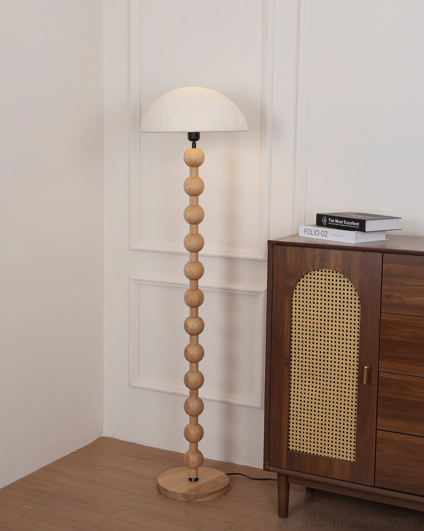 Modern beaded floor lamp organic materials sustainable design choice